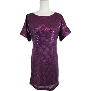 Vince Camuto Burgundy Wavy Pattern Sequin Lined Shift Dress